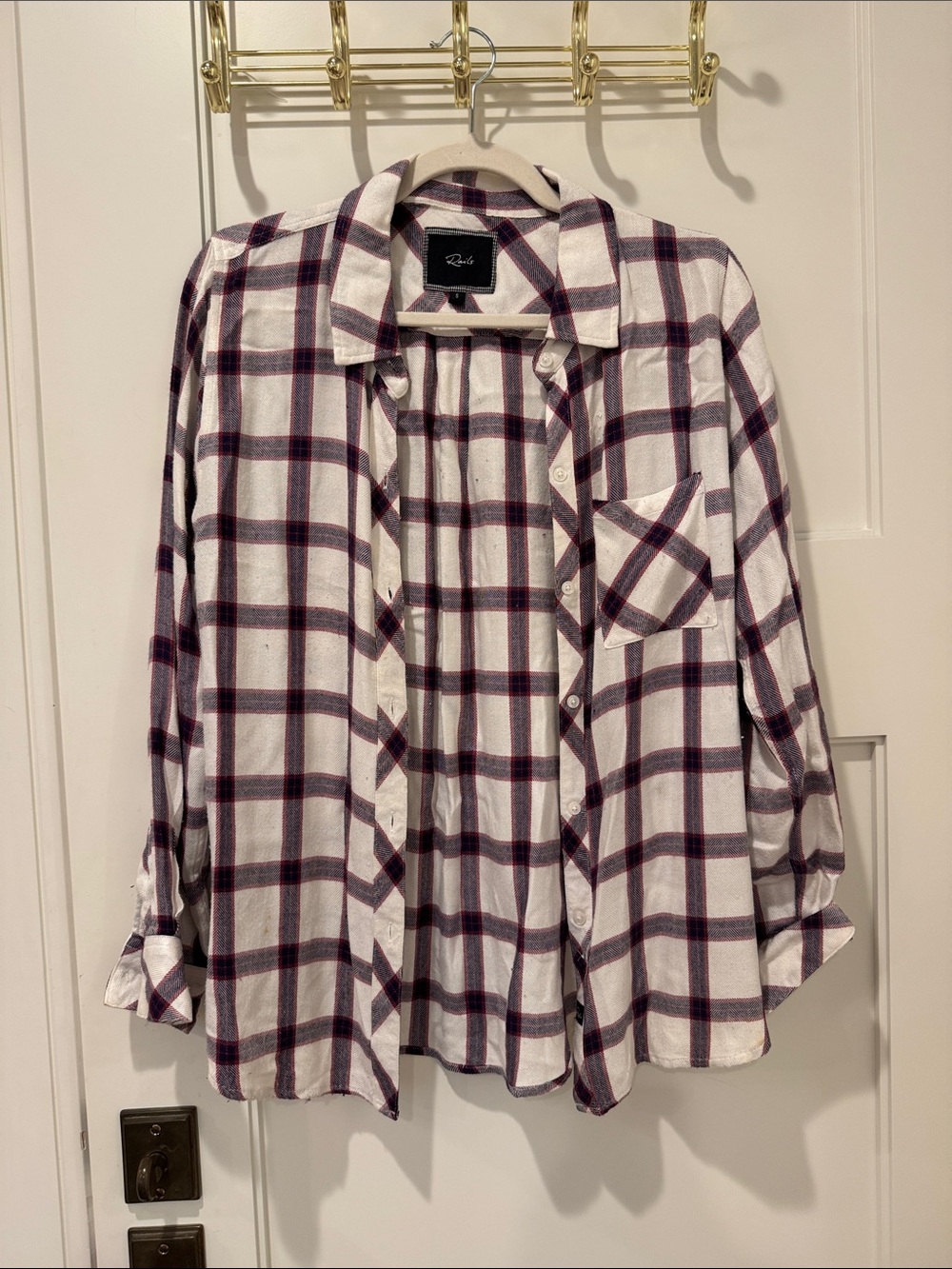 Rails White Plaid Shirt with Burgundy & Navy Checks